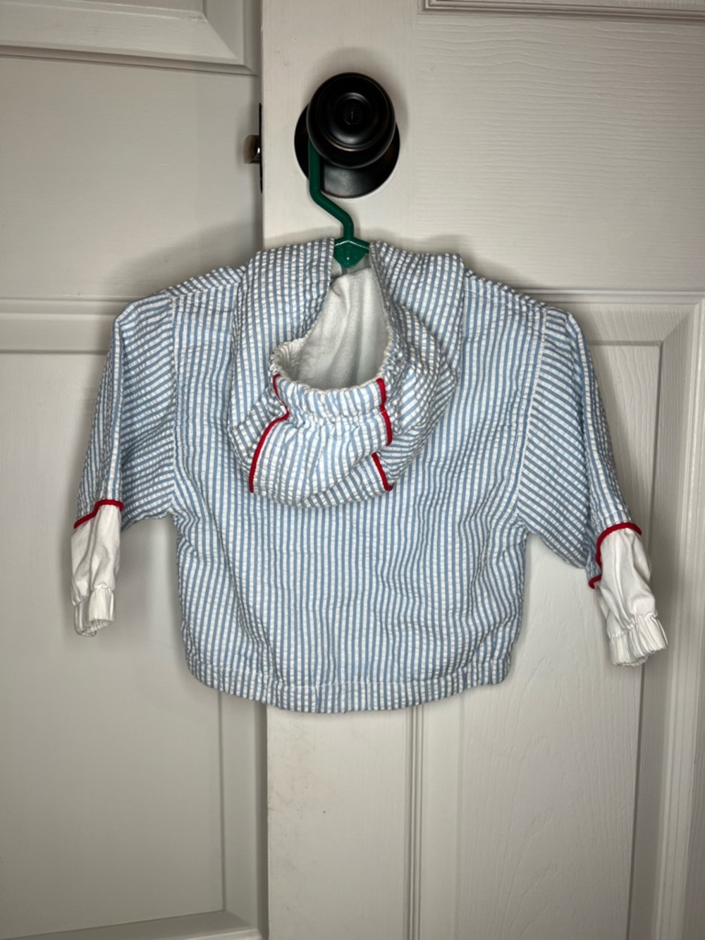 Vtg Casual Time Baby Boy Blue White Seersucker Jacket Baseball Baby Boy 6-9M. - Picture 3 of 6